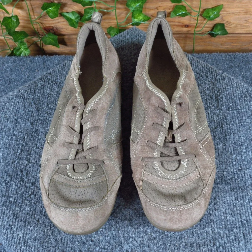 Earth Origins Carly Women Walking Sneaker 11 Wide Comfort Taupe Brown Leather